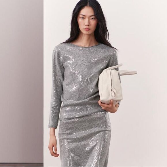 ZARA SEQUINED KNIT SWEATER - Picture 1 of 8